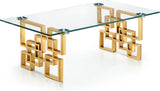 Pierre Contemporary Coffee Table with Gold Stainless Steel Base and Thick Glass Top for Glam Style