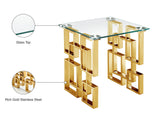 Pierre Contemporary End Table with Gold Stainless Steel Base and Thick Glass Top - Stylish Accent Piece