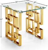 Pierre Contemporary End Table with Gold Stainless Steel Base and Thick Glass Top - Stylish Accent Piece