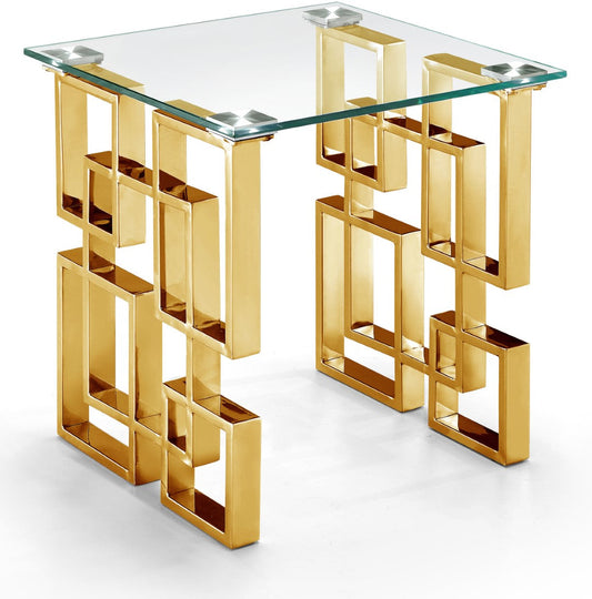 Pierre Contemporary End Table with Gold Stainless Steel Base and Thick Glass Top - Stylish Accent Piece