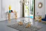 Pierre Contemporary End Table with Gold Stainless Steel Base and Thick Glass Top - Stylish Accent Piece