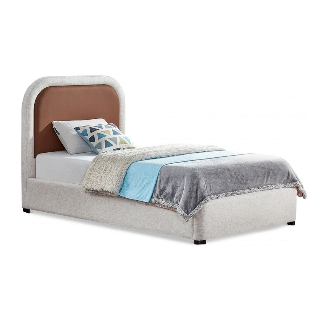 Blake Two Tone Faux Leather and Linen Textured Fabric Bed