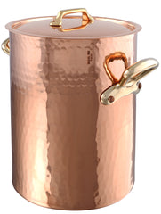 Mauviel M'TRADITION Hammered Copper & Tin Inside Soup Pot With Lid, Brass Handles, 13.8-Qt