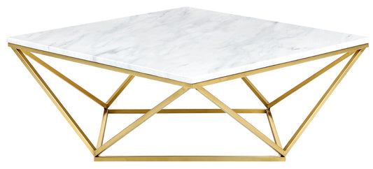 Mason Contemporary Coffee Table with Gold Stainless Steel Base & Genuine Stone Top – Stylish Decor!