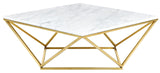 Mason Contemporary Coffee Table with Gold Stainless Steel Base & Genuine Stone Top – Stylish Decor!