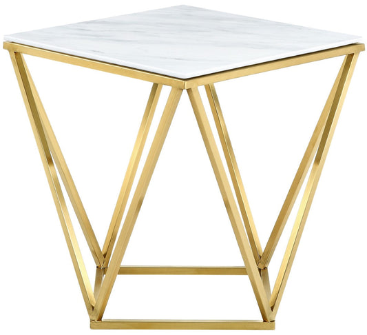 Mason Marble End Table - Contemporary Design with Gold Stainless Steel Frame and Genuine Marble Top