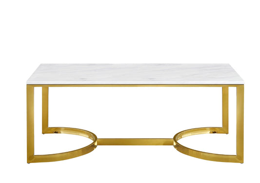 London Contemporary Coffee Table - Stylish Gold Stainless Steel Frame with Elegant Stone Top Design