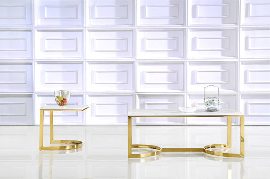 London Contemporary Coffee Table - Stylish Gold Stainless Steel Frame with Elegant Stone Top Design