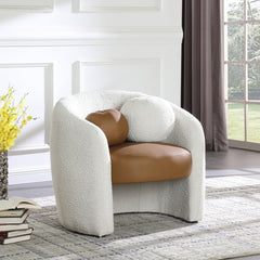 Acadia Boucle Fabric and Faux Leather Accent Chair