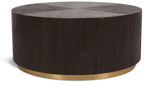 Nile Oak Wood Art Deco Coffee Table with Brushed Gold Base - Elegant Centerpiece for Modern Living