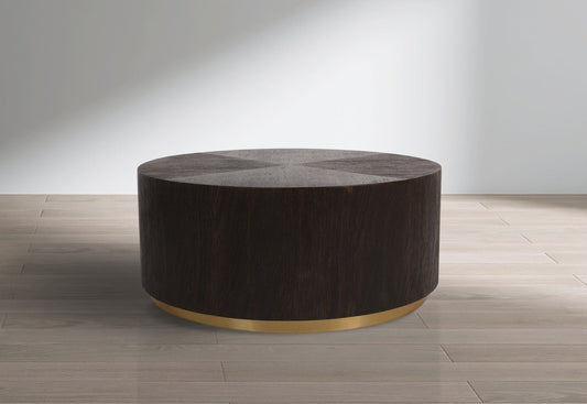 Nile Oak Wood Art Deco Coffee Table with Brushed Gold Base - Elegant Centerpiece for Modern Living