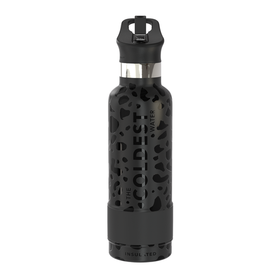 Water Bottle Black Leopard