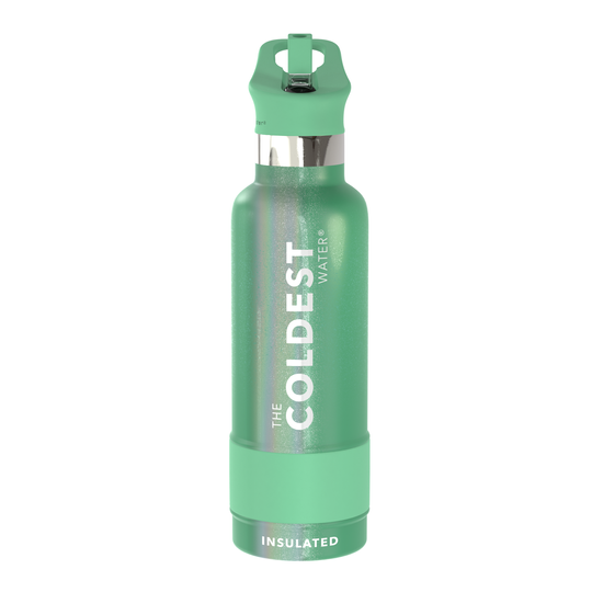 Sports Water Bottle Green Aurora Glitter