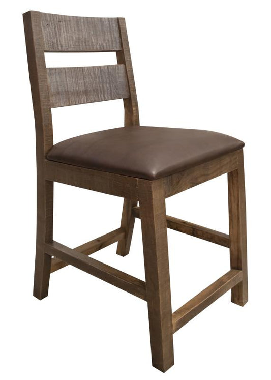 Barstool 24" - Antique Multicolor Solid Pine Wood with Faux Leather