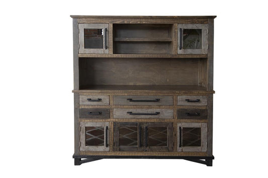 6 Drawer 6 Door Buffet Hutch - Loft Brown Pine Wood Collection