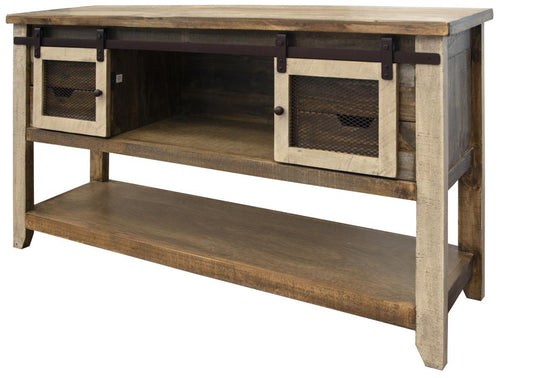 4 Drawer 2 Doors Sofa Table - Antique Solid Pine Wood