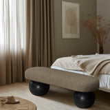 Bowie Boucle Fabric Bench - Luxurious Art Deco Seating with Elegant Solid Ash Wood Legs for Home Decor