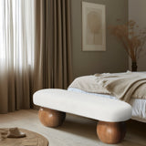 Bowie Boucle Fabric Bench - Luxurious Art Deco Accent with Walnut Legs for Elegant Home Decor
