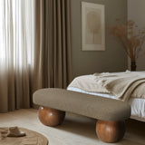 Bowie Boucle Fabric Bench - Luxurious Art Deco Accent with Walnut Legs for Elegant Home Decor