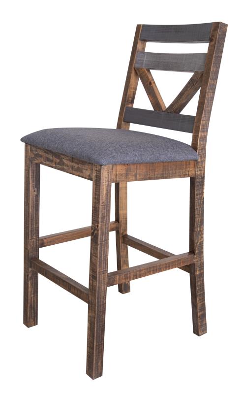 Barstool 30" - Loft Brown Pine Wood Bar Stool with Backrest