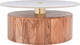Stonewood Acacia Wood Mid Century Coffee Table with Genuine Marble Top and Brass Finish Charm