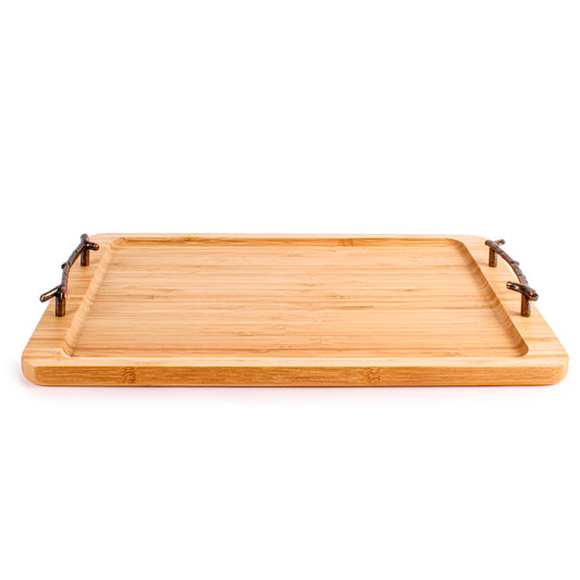 BergHOFF Bamboo Serving Tray with Wrought Iron Handles, 15.5"