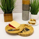 BergHOFF Stainless Steel 6pc Cheese Knives and Bamboo Round Board Set, 8.7x1.5"