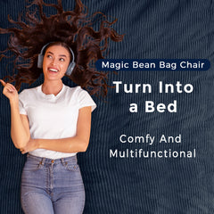 MAXYOYO 4ft Convertible Bean Bag Bed, Corduroy Huge Bean Bag Bed Full, Navy