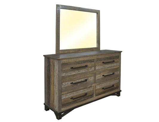Loft Brown Mirror - Hand-Stained Pine Wood & Iron Hardware