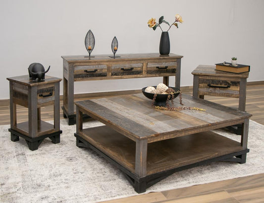 45" Cocktail Table - Loft Brown Pine Wood & Iron Collection
