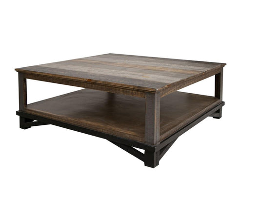 45" Cocktail Table - Loft Brown Pine Wood & Iron Collection