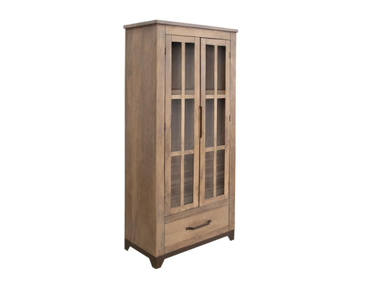 2 Glass Door 1 Drawer Cabinet - Natural Parota Display Vitrine