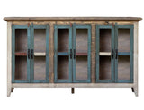 6 Glass Doors 73" Console - Antique Solid Pine Rustic Furniture