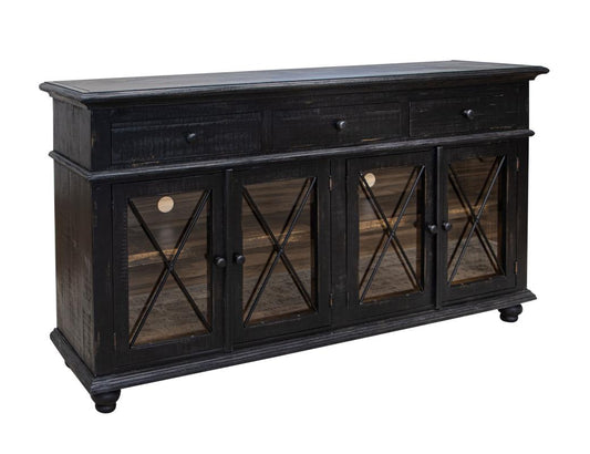 3 Drawer 4 Doors 70" Vintage Console - Weathered Black