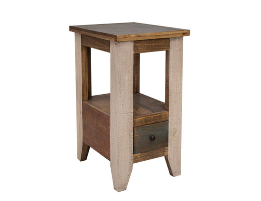 1 Drawer Chairside Table - Rustic Antique Multicolor Pine