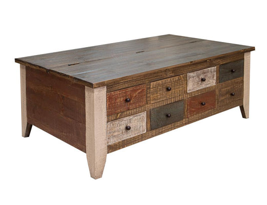 8 Drawers & Lift Top Cocktail Table | Rustic Antique Multicolor