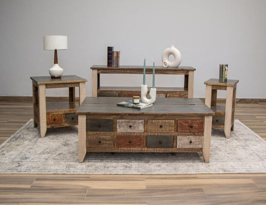 8 Drawers & Lift Top Cocktail Table | Rustic Antique Multicolor
