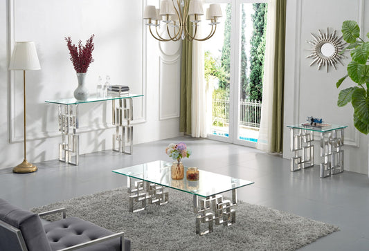 Alexis Chrome Glass End Table - Modern Geometric Design, Stylish Living Room Accent, 20" x 20"