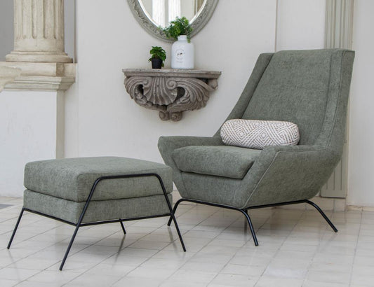 Wooden Frame Ottoman with Metal Base - Stylish & Comfortable