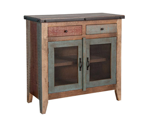 2 Drawer 2 Mesh Doors Server | Rustic Antique Multicolor Pine