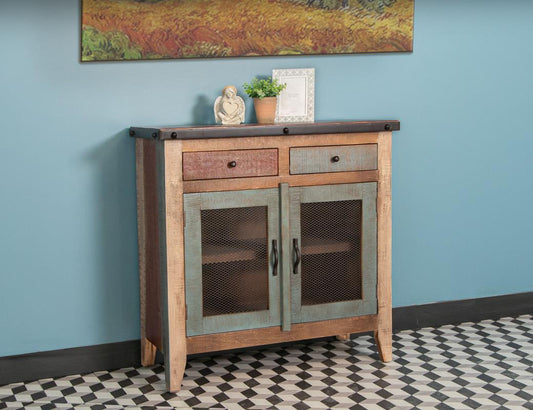 2 Drawer 2 Mesh Doors Server | Rustic Antique Multicolor Pine