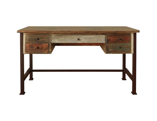 5 Drawer Desk - Antique Multicolor Solid Pine Wood