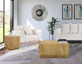 Acacia End Table with Rich Wood Grain and Gold Metal Base for a Modern Contemporary Look