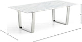 Carlton Contemporary Chrome Coffee Table with Genuine Marble Veneer Top for Modern Living Rooms