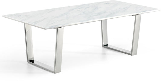 Carlton Contemporary Chrome Coffee Table with Genuine Marble Veneer Top for Modern Living Rooms