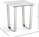 Carlton Chrome End Table with Solid Stone Top - Modern Marble Veneer Design for Your Living Room