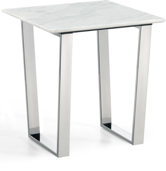 Carlton Chrome End Table with Solid Stone Top - Modern Marble Veneer Design for Your Living Room