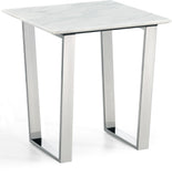 Carlton Chrome End Table with Solid Stone Top - Modern Marble Veneer Design for Your Living Room