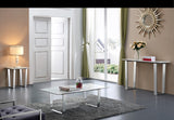 Carlton Chrome End Table with Solid Stone Top - Modern Marble Veneer Design for Your Living Room