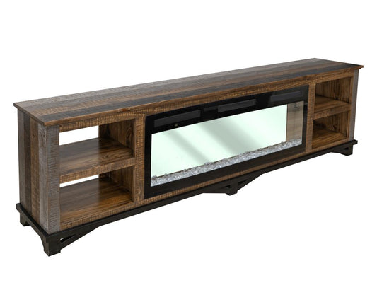 Loft Brown Electric Fireplace TV Stand | Pine Wood & Iron